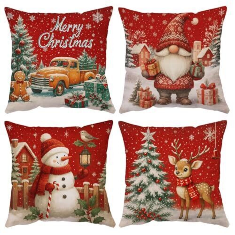 1751 Merry Christmas Pillow Covers 24x24 Set of 4 Velvet Xmas Winter